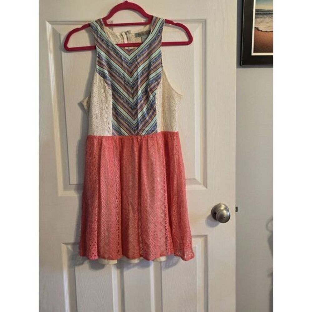 Flying Tomato Women's White Pink Mixed Lace Sleeveless‎ Dress Size Large